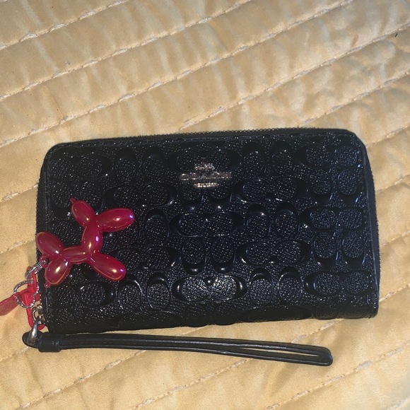 Coach Embossed Black Wristlet - Picture 1 of 9